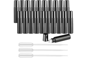 Tomorotec 20 szt. butelek rolkowych 10 ml olejków eterycznych, bardzo grube, matowe, czarne, matowe szkło (2 otwieracze + 3 pipety w opakowaniu), kulki rolkowe ze stali nierdzewnej z czarną nakrętką