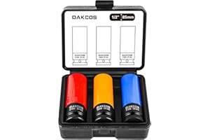 DAKCOS 3-częściowe nasadki udarowe 17mm 19mm 21mm klucz nasadowy 1/2", nasadki z plastikową tuleją, CR-MO, do wymiany felg aluminiowych, długość: 85mm