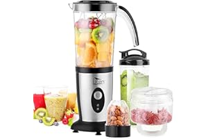 Uten Blender Smoothie, 5 w 1 Mini Blender Kuchenny, 220 W Sokowirówka do smoothie, przenośny mikser z maszynką do mięsa, do uprawiania sportu, podróży i domu, 22000 obr/min, owoc i warzyw