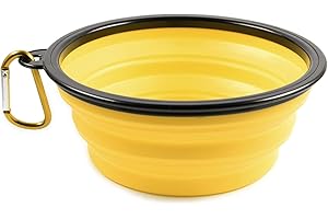 PhoneNatic 60014770 Gamelle Pliable en Silicone pour Chien et Chat avec Mousqueton Jaune Taille XL 1000 ML