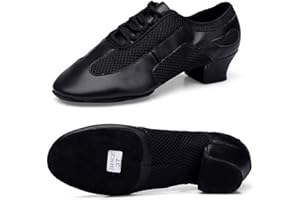 WEBROSISTOL Zapatos Baile Latino Mujer Cuero Comodo Respirable Zapatillas Baile con Cordones Moderno Salon Salsa Jazz Flamenco Tacon