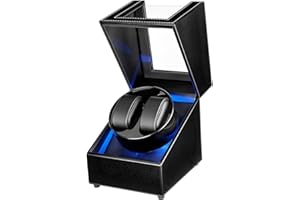 Tolesum Double Remontoir de Montre avec lumière LED, Boîtes de Remontoir de Montre pour 2 Montres avec 5 Modes de Rotation Automatique et Chargement Type C USB – Noir