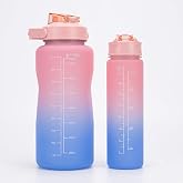 Pikas Motivasyonel 2'li Su Matarası Seti, 2 Litre ve 900 ml Tritan Suluk, BPA İ&ccedil;ermez, Zaman &Ccedil;izelgeli Spor ve G&uuml;nl&uuml;k Kullanı