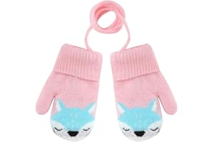 AIDIER Moufles Polaire pour Enfants 0 à 3 Ans Bébés Garçons Filles Tricotés Gants d'hiver Renard Mignon Epais Chaud Mitaines avec corde pour Neige Ski Snowboard Cadeau de Noël
