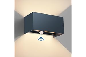 vatato 24W Außenwandleuchte mit Bewegungsmelder, IP65,3000K Warmweiß LED Wandleuchte Außen/Innen Aluminium, Einstellbarer Lichtstrahl außenlampe mit bewegungsmelder für Flur/Weg (Anthrazit 1 Stück)