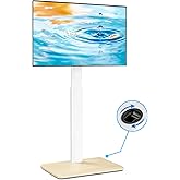 5Rcom Supporto mobile per TV su ruote, per TV piatti curvi da 32 a 55 pollici, supporto girevole per TV con base in legno, regolabile in altezza con un ripiano max VESA