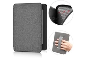 ERUNTO Custodia per Kindle Paperwhite da 6,8 pollici (11a generazione nel 2021), Cover in TPU con Texture in Tessuto e Cintura sul Retro, Cover Magnetica con Funzione Smart Wake-up/Sleep(Grigio)