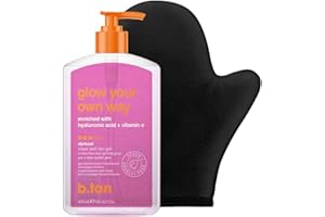 b.tan Best Clear Self Tanning Gel with Mitt Kit | Glow Your Own Way Bundle - Quick Express Tanner Gel for Face and Body with Applicator, Transfer-Proof, 16 Fl Oz