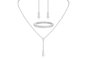 Diamday Bridal Jewellery Sets For Women Rhinestone Dangle Necklace Earring Bracelet Sets Crystal Wedding Jewelry Prom Party Bridesmaid Costume Necklace Jewellery