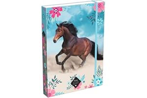 ‎THEONOI Theonoi Pferde Motiv laminiert - hochwertige Sammelbox/Heftebox/Zeichenbox/Dokumentendosier mit Gummizug/Gummiband für Kinder - Din A4 (Pferd 02)