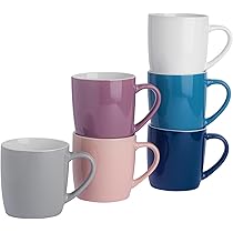 Mug Ceramique Rink Drink Argon Tableware Lot De 6 Tasses à Café Colorées - Violet - 350 ML - Lot De 6 Tasses à Thé En Grès Cérame Brillant, Tasses à Latte, Cappuccino, Ensemble Tasse Tassimo
