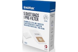 Nilfisk-Alto 5715492040636 Coupe/Go och Compact Series Original Dammpåsar och Pre-Motor Plus 1 Filter, Bomull