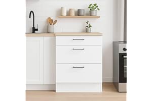 DMORA Mobile 3 cassetti Cuggiono, Cassettiera da cucina, Modulo contenitore con cassetti, Base con cassetti estraibili, 60x60 h90 cm, Bianco e Rovere