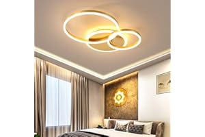 A.1.Coo LED Deckenleuchte Wohnzimmerlampe Ring Design Metall Deckenlampe Mit Fernbedienung Dimmbar Acryl Deckenbeleuchtung Kinderzimmer Lampe Esszimmer Schlafzimmerlampe Bad Flur,Gold,3 Ringe