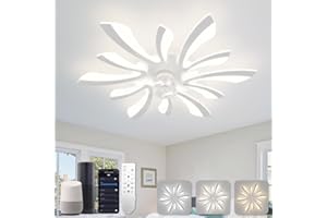 YUNLONG Smart Plafonnier Ventilateur de Plafond, WiFi Ventilo Plafond avec Lumière Compatible with Alexa Google Home, Luminaire Ventilateur Techo pour Chambre, Cuisine, Blanc