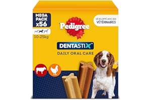 Pedigree DENTASTIX 56 Bâtonnets à Mâcher pour Moyen Chien 10-25kg, 8 Sachets de 7, Saveur Poulet et Bœuf, Détartrage Dentaire Chien, Soins Dentaires pour Chien