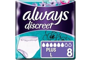 Bragas para pérdidas de orina Always Discreet Plus, talla L, 1 paquete con 8 unidades