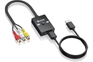 eSynic Upgrade 1080P RCA to HDMI Converter with Aspect Switch 4:3/16:9 Retro Gaming CVBS AV to hdmi Adapter for PS2/1/Wii//N64/Xbox, NTSC/PAL Support, Built-in RCA Female to Male USB Cable