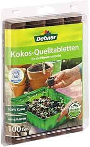 Dehner Kokos-Quelltabletten, mit N&auml;hrstoff-Mix, zur Anzucht von Stecklingen, S&auml;mlingen und Saaten, &Oslash; 38 mm, 100 St&uuml;ck
