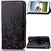 Galaxy S4 Leather Case,Galaxy S4 Floral Wallet Case,Leeook Card Slots Pu Leather Magnetic Closure Bookstyle Elegant Retro Pressed Flower Strap Flip Wallet Proective Case Cover with Stand for Samsung Galaxy S4+1x Black Stylus-Flower,Black
