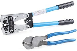Flytuo Battery Cable Lug Crimping Tool - Wire Lug Crimper with Cable Cutter for AWG 10-1/0 Electrician Wire and Heavy-Duty Electrical Connectors - Crimping and Cutting Tool for 6-50mm² Battery Cables