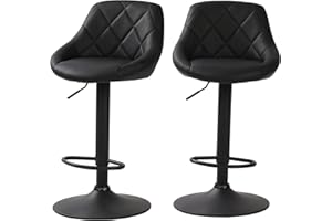 Millhouse Modern Bar Stools Set, Leatherette Exterior with Adjustable Swivel Gas Lift, Black Footrest for Breakfast Bar, Kitchen & Counter (DM585 Black)