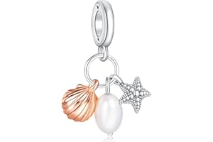 Amuefer Perle Coquillage Charms pour Bracelets Pandora et Colliers Argent Sterling avec Zircon Cubique Starfish Océan Pendentif Charme Noël Bijoux Cadeaux pour Femme Fille Enfant