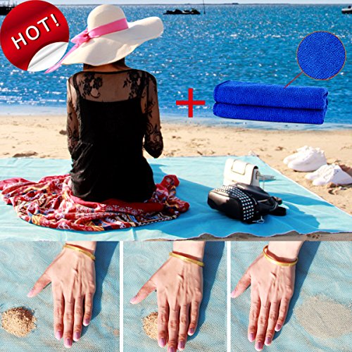 ToHa Toallas de Playa, Esterilla Anti-Arena de Playa para Picnic Familiar,Fiesta de Amigos y Camping Estera de Playa Azul 200cm x 200cm