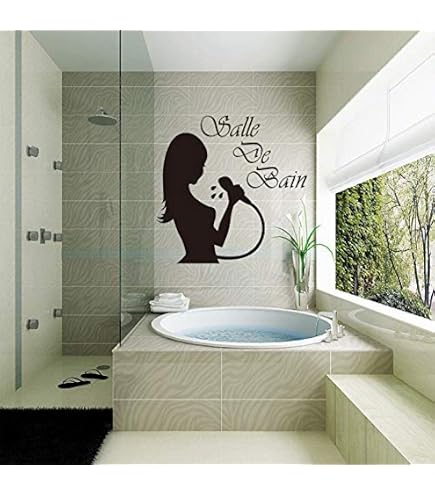 Autocollant Mural Déco Salle De Bain 'Trempez Vos Problèmes' - 24 Bulles - Noir - Vinyle - Neuf