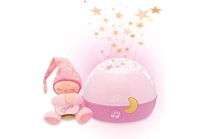 Chicco Lampe Magic'Projection Projecteur de Lumière pour Bébé Rose, Veilleuse Etoiles et Multicolore pour Bébé, Boîte à Musique avec Musique Relaxante, Jouet en Peluche Amovible - Jouets pour Bébé 0+ Mois