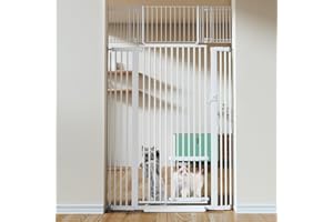 COMOMY Bardzo wysoka brama dla zwierząt domowych, 75–103 cm, bardzo szeroka brama dla kota z regulowanymi drzwiami dla kota, montowana ciśnieniowo, łatwa do przejścia przez bramę dla zwierząt domowych