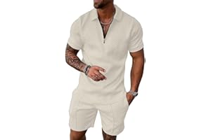 HOEFIRM Survêtement Pour Hommes 2 Pièces Ensemble Jogging Sport Pantalon Chemise Short été Costume