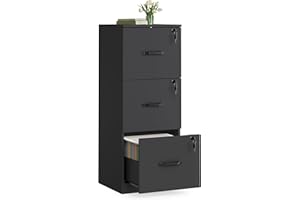 VASAGLE File Cabinet, Filing Cabinet for Home Office, Printer Stand, with 3 Lockable Drawers, Adjustable Hanging Rails, for A4 and Letter-Size Files, Ink Black OFC055B16