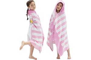 BANGSAUR Kids Hooded Beach Towel, 100% Cotton, Soft and Absorbent, Bath Towel, Bath Towel, Covers for Boys and Girls, Extra Size: 127×76cm (Pinke Cat)