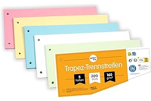 perfect line - Intercalaires recyclés, lot de 200, forme trapèze, 5 couleurs, perforés - certifiés Ange Bleu, pour format A4, fabriqués en Allemagne