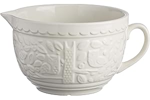Mason Cash in The Forest Owl Batter Bowl 2 Litre | Cream Stoneware Mixing & Pouring Bowl for Batter Mixes, Embossed Woodland Design