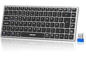 TECKNET 2.4G Wireless Keyboard, Rechargeable Bluetooth Keyboard for 4 Multi Devices, QWERTY UK Layout Compact Mini keypad, Small Silent Keys for Laptop, Phone, Smart TV, Computer, Tablet - Silver