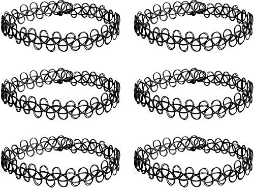 Elegant Rose 6 Pieces Tattoo Choker Necklace Stretch Tattoo Henna Elastic Choker Necklace Set