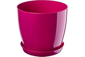 KADAX Maceta con plato, maceta redonda para interiores, elegante maceta de plástico, maceta ligera para flores y plantas para el hogar (16 cm de diámetro, color rojo amaranto)