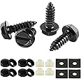 LivTee Rustproof License Plate Screws for Securing License Plates Frames and Covers on Cars and Trucks, 4 Sets Premium Stainless Steel Self Tapping Mounting Bolts (Black Zinc Plated)