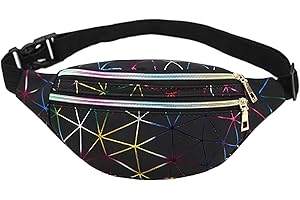MEFOUND Geometric Bum Bag Waist Bag Holographic Fanny Pack Reflective Color Shiny Belt Bag Unusual for Ladies Travel Party Sports Running Hiking