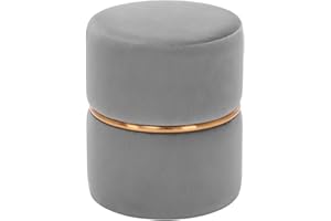 Duhome Sgabello Rotondo Imbottitura in Tessuto Anello in Metallo Dorato 9123, Colore:Grigio, Materiale:Velluto