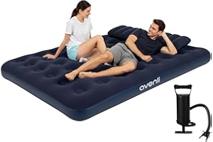 ‎AVENLI AVENLI Luftmatratze Luftbett Camping Set mit 2 Kissen und Pumpe für 2 Personen 203x152x22cm aufblasbare Matratze Gästebett weiche Liegefläche mit beflockter Oberfläche Reise-Bett für Camping & Zuhause