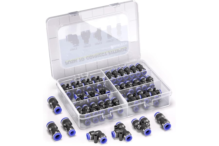Bwintech 46 Pcs 6mm Pneumatic Quick Push in Connect Air Tube Fitting Kit,(6mm Straight/Elbow/Tee/Splitter Connector and 4-6,4-8,6-8mm Reducing Connector)