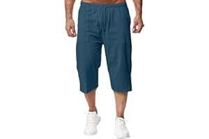 Remxi Short 3/4 en Lin pour Homme - Coupe Ample - Pantalon Cargo d'été décontracté