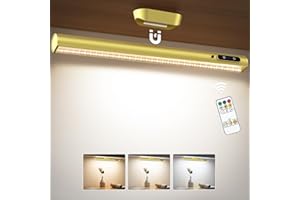 Moslumin Battery Powered Operated Wall Strip Lights, Rechargeable Magnetic LED Light Bar with Remote Control, Bright Touch Under Cabinet Kitchen Lighting Wireless for Picture Shelf – Gold