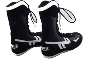 FJJLOVE Boxen Schuhe, Leichte Wrestling Schuhe High Top Boxen Stiefel Gummisohle Ausbildung Sport-Turnschuhe Für Männer Frauen Kinder Jungen Und Mädchen,Schwarz,43