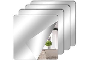 TSLBW 4 Stück Selbstklebende Fliesenspiegel Spiegel zum Aufkleben, 15 x 15 cm Acrylspiegel Schulspiegel Flexible Spiegelfolien Spiegelaufkleber für Wand Schule Zuhause Wohnzimmer Badezimmer Schlafzimmer