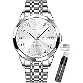 OLEVS Mens Wrist Watches Quartz Business Stainless Steel Waterproof Luminous Watches Luxury