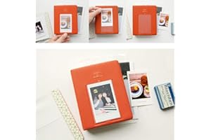 YORKING 64 Pockets Mini Photo Album 3 Inch Kpop Albums Photo Storage Mini Photo Album for Family Wedding Anniversary Polaroid Photo Fuji Film Instax Film Bank Card ID Card Orange
